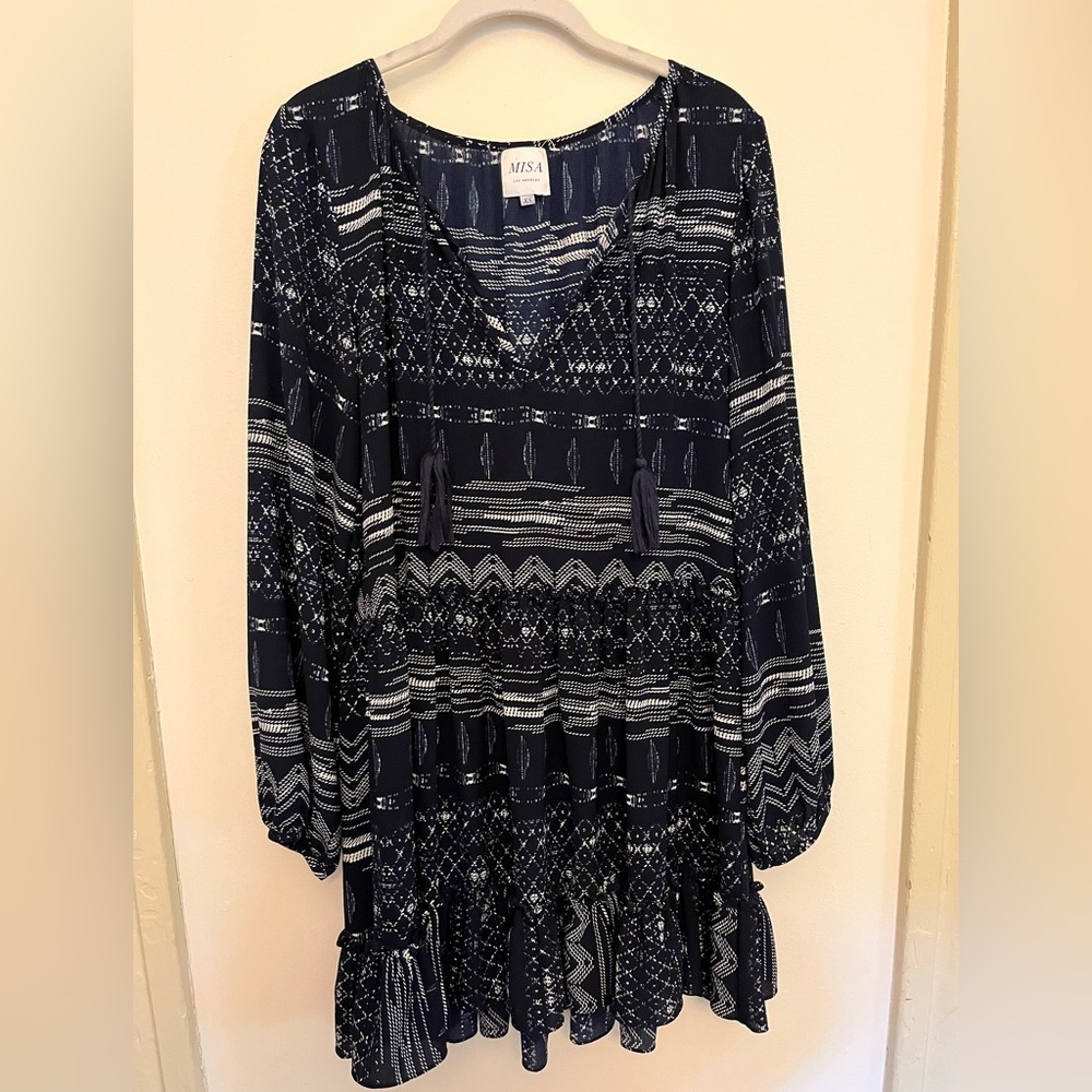 MISA Los Angeles Navy and White Patterned Dress size XS
